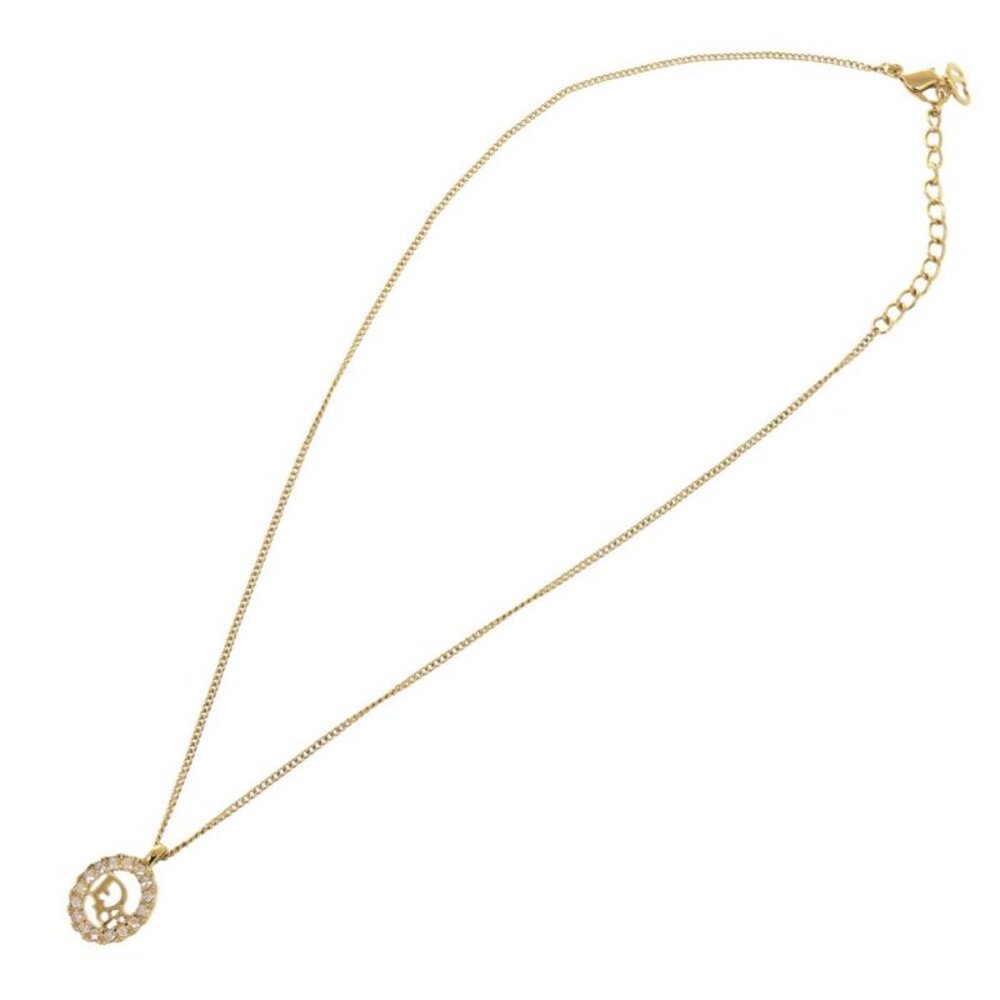 Christian Dior Vintage Logo Stone Gold Necklace Accessory 0898 - Picture 2 of 3